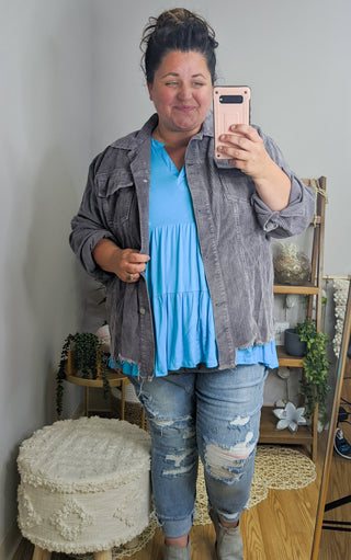 Soft Destruction Jacket in Corduroy (3 colors)-Outerwear-Michelle Mae-Styled by Stacked - A Plus Size Women's Boutique in Lakeville, MN