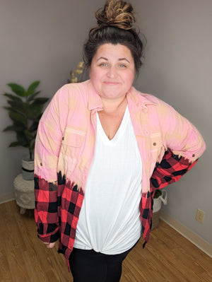 Just the Dip Fringe Bottom Plaid Top LONG SLEEVE TOPS WHITE BIRCH 
