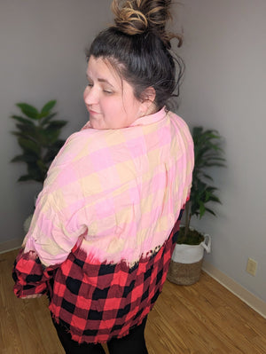 Just the Dip Fringe Bottom Plaid Top LONG SLEEVE TOPS WHITE BIRCH 