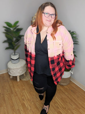 Just the Dip Fringe Bottom Plaid Top LONG SLEEVE TOPS WHITE BIRCH 