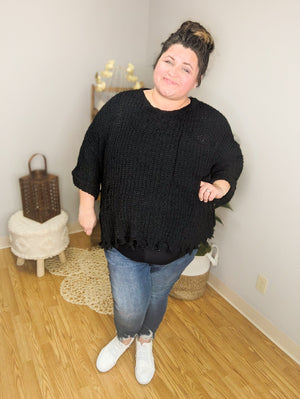 On The Attack Black Distressed Sweater Tops WHITE BIRCH 