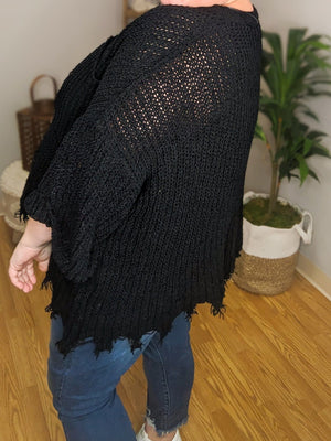 On The Attack Black Distressed Sweater Tops WHITE BIRCH 