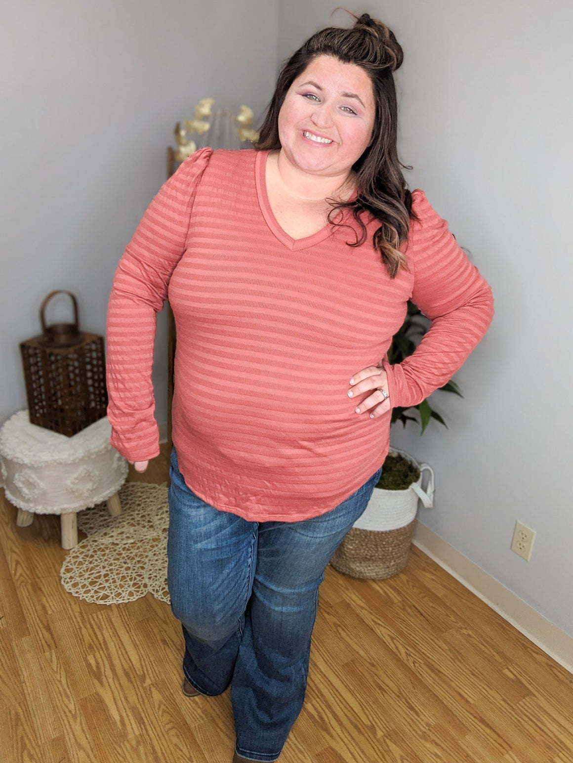 Classic Monochrome Stripe Vneck Top LONG SLEEVE TOPS WHITE BIRCH 
