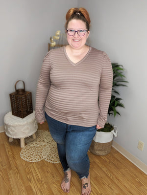 Classic Monochrome Stripe Vneck Top LONG SLEEVE TOPS WHITE BIRCH 