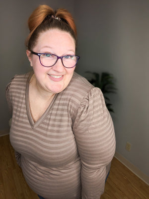Classic Monochrome Stripe Vneck Top LONG SLEEVE TOPS WHITE BIRCH 