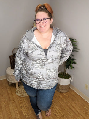 PHC- Gray Floral Halfzip Hoodie premium hoodie Michelle Mae 
