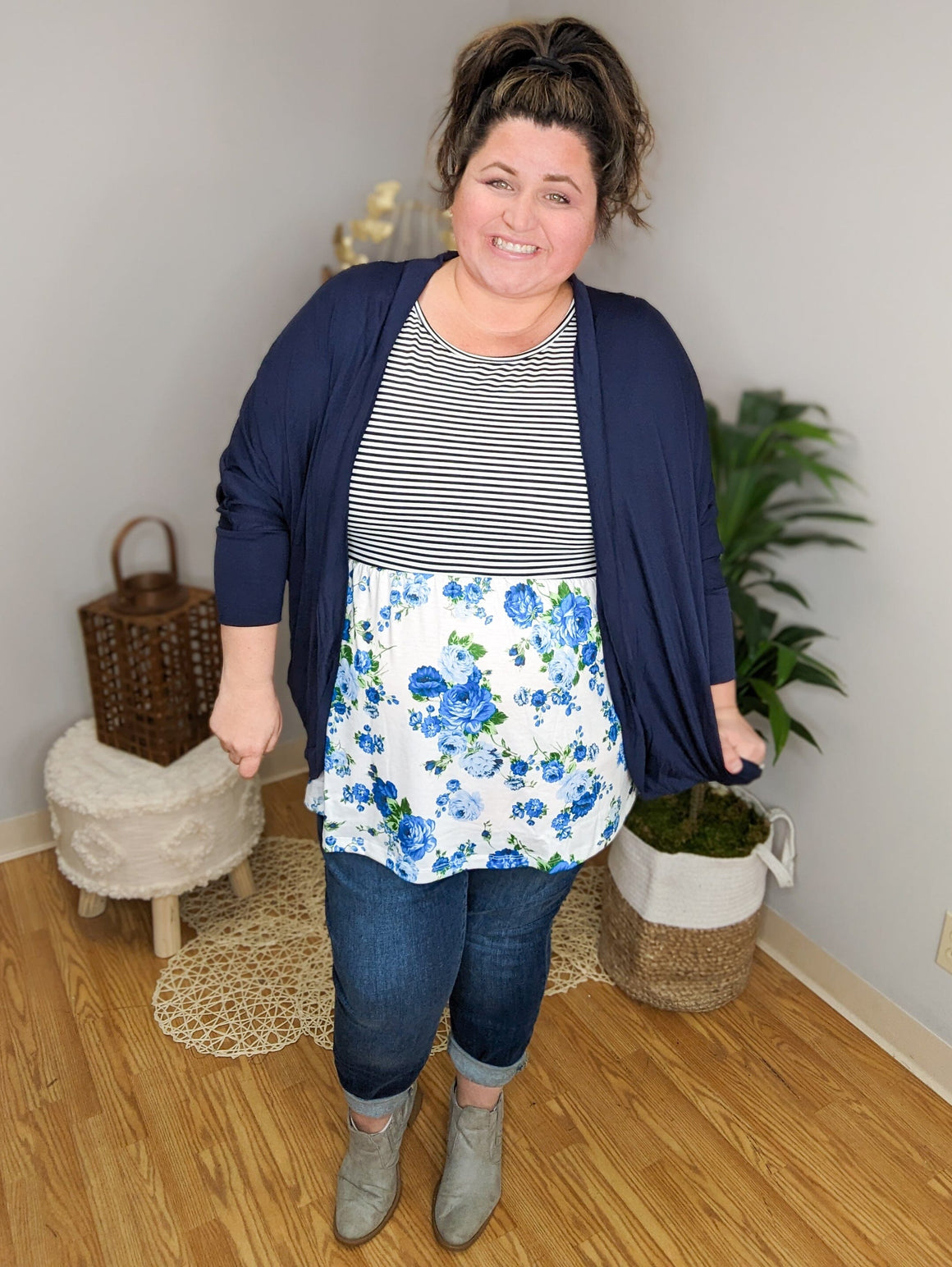 Blend of Beauty Floral Stripe Babydoll Tank tanks Michelle Mae 
