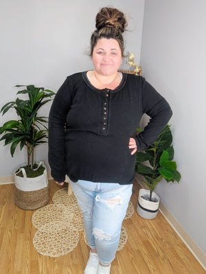 A Total Wash Up Faded Lace Henley LONG SLEEVE TOPS WHITE BIRCH 