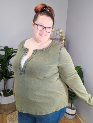 A Total Wash Up Faded Lace Henley LONG SLEEVE TOPS WHITE BIRCH 