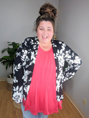 Fields of Neutrals Classic B+W Floral Blazer