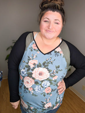 Blocked Beauty Floral Raglan Top LONG SLEEVE TOPS A.GAIN 