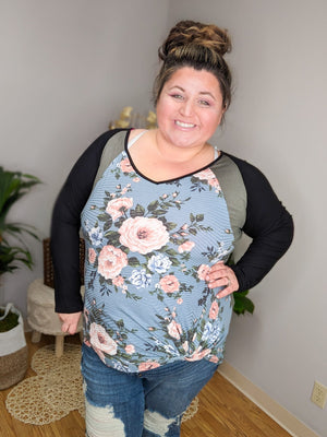 Blocked Beauty Floral Raglan Top LONG SLEEVE TOPS A.GAIN 