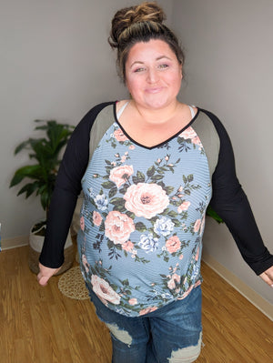 Blocked Beauty Floral Raglan Top LONG SLEEVE TOPS A.GAIN 