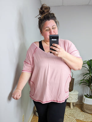 Brunch Time Pink Tunic w/Pockets SHORT SLEEVE TOPS heyson 