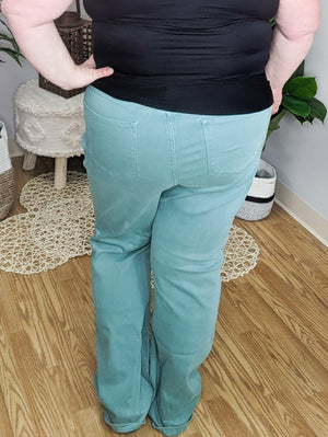 SALE- Judy Blue High Rise Seagreen Aqua 90s Straight Leg