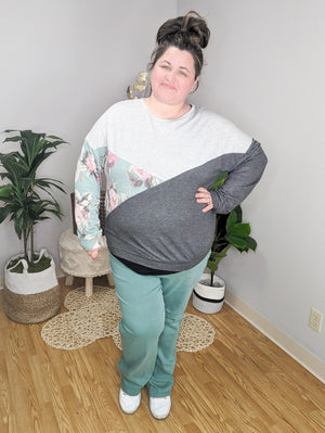 SALE- Draw the Eye Asymmetrical Colorblock Floral Pullover