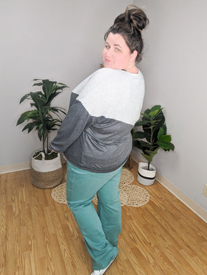 SALE- Draw the Eye Asymmetrical Colorblock Floral Pullover