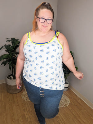 SALE- Petal Pop Neon Trim Floral Tank