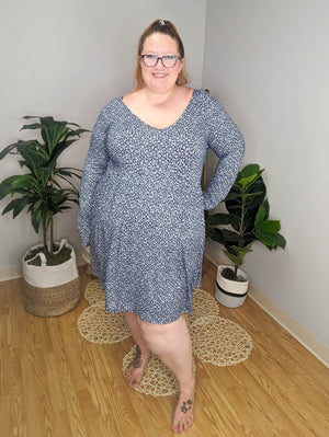 Long Sleeve Navy Floral Dress w/shorts dress WHITE BIRCH 