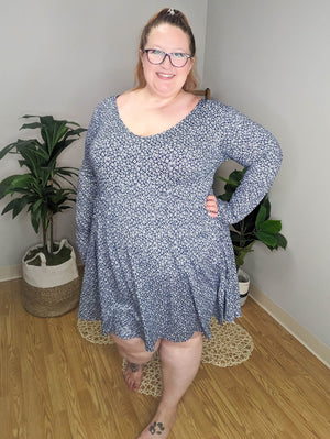 Long Sleeve Navy Floral Dress w/shorts dress WHITE BIRCH 