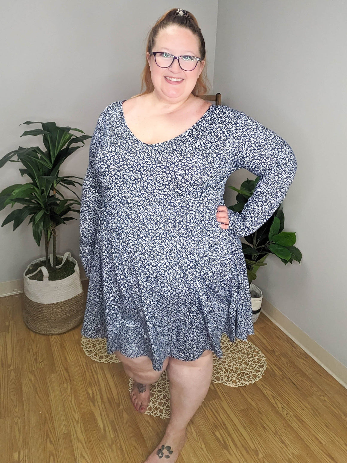 Long Sleeve Navy Floral Dress w/shorts dress WHITE BIRCH 