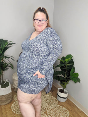 Long Sleeve Navy Floral Dress w/shorts dress WHITE BIRCH 