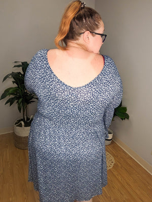 Long Sleeve Navy Floral Dress w/shorts dress WHITE BIRCH 