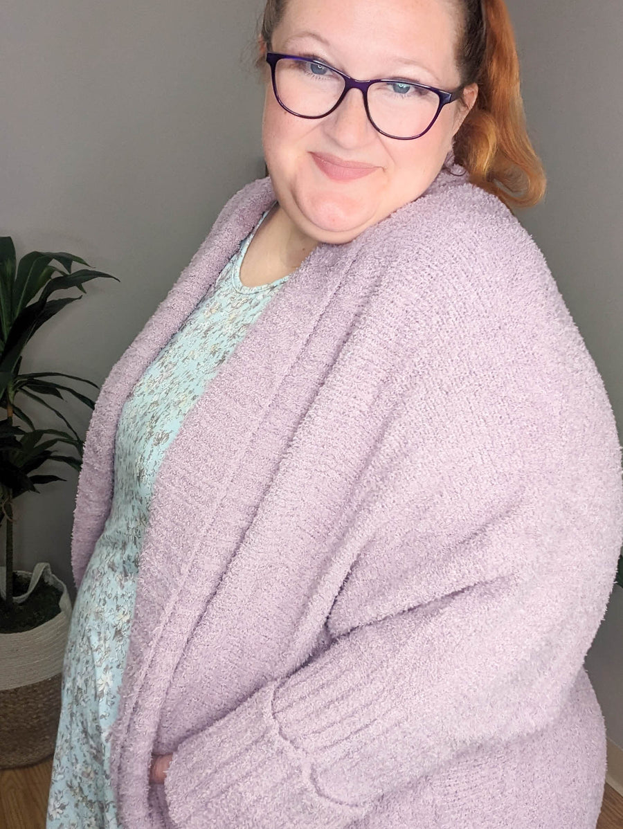 Fluffy Knit Cardigan in Lilac