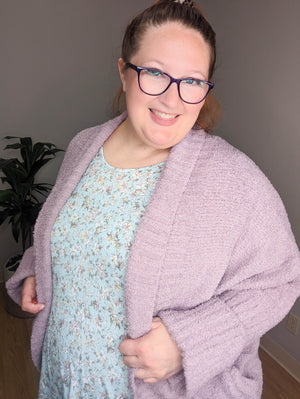 Fluffy Knit Cardigan in Lilac