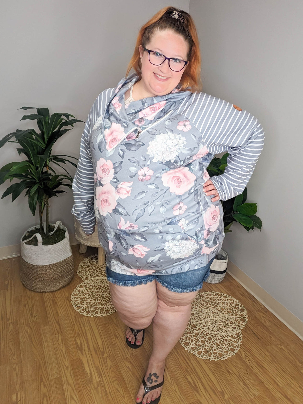 PHC- Gray Watercolor Floral Zip Cowl