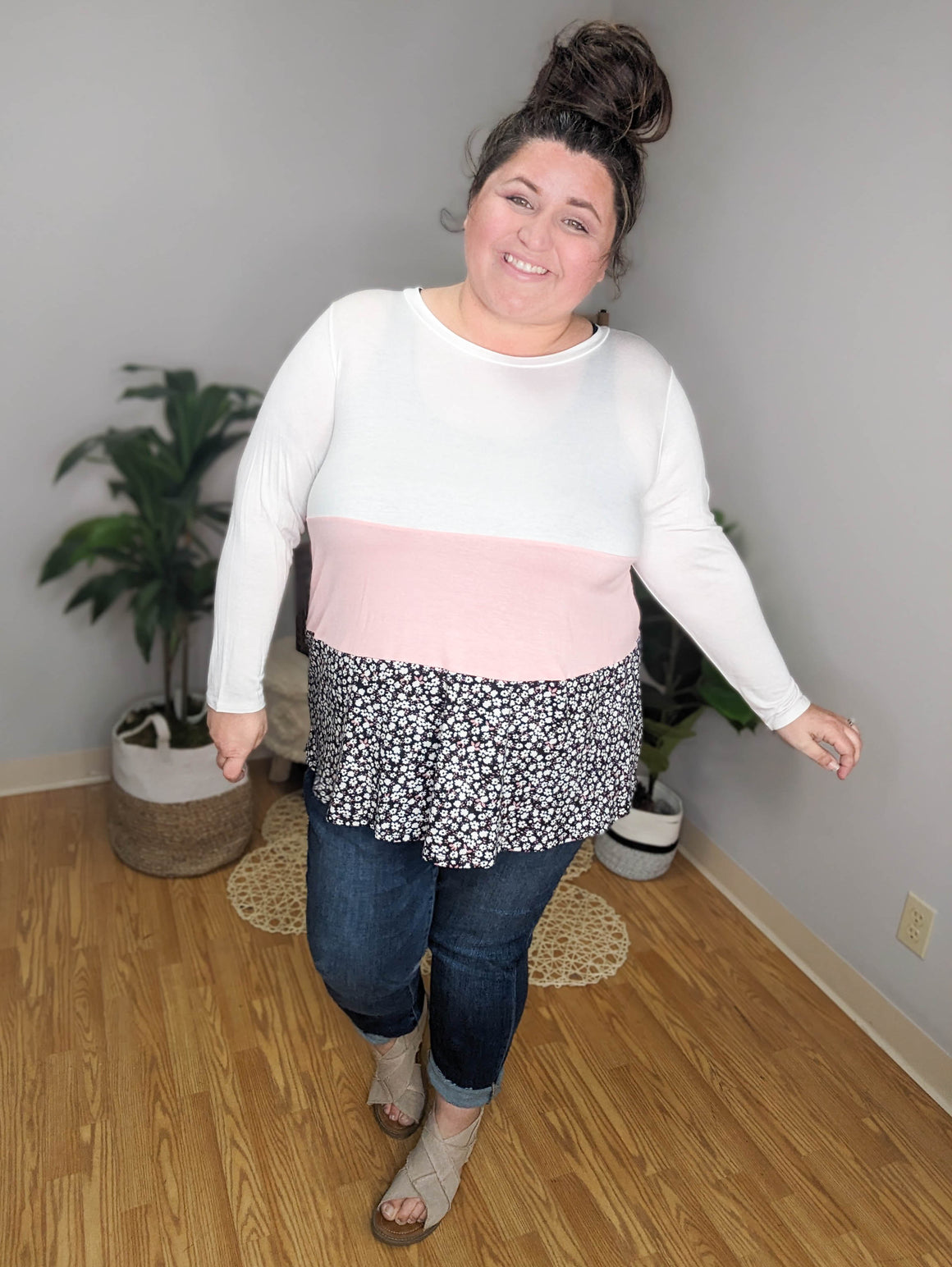 SALE- Tiers of Spring Floral Colorblock Tunic