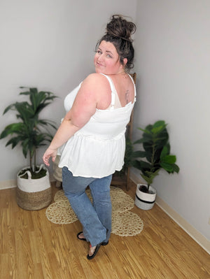 SALE- Not a Basic White Tiered Tank