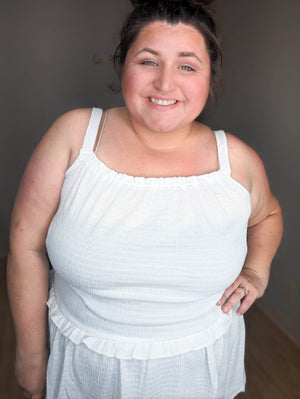 SALE- Not a Basic White Tiered Tank