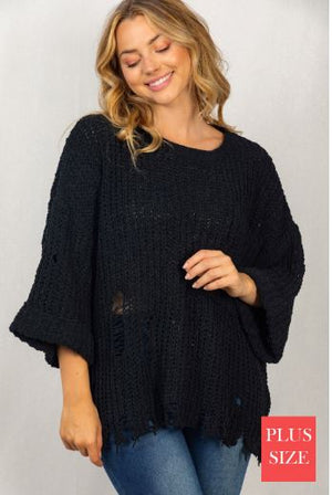 On The Attack Black Distressed Sweater Tops WHITE BIRCH 
