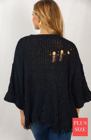 On The Attack Black Distressed Sweater Tops WHITE BIRCH 