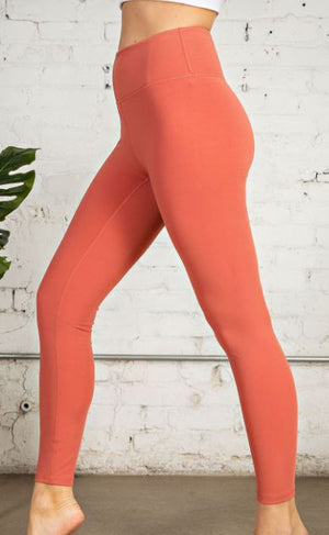 Active Wear Solid Butter Compression Legging leggings rae mode Rustic Coral 1X 