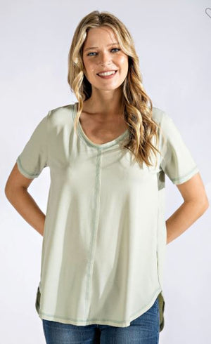 ECO V-neck Short Sleeve Top (4 colors) SHORT SLEEVE TOPS rae mode Desert Sage 1X 