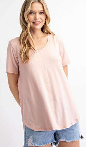ECO V-neck Short Sleeve Top (4 colors) SHORT SLEEVE TOPS rae mode Dusty Rose 1X 