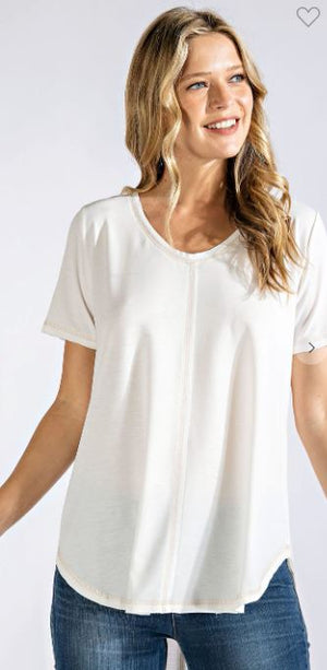ECO V-neck Short Sleeve Top (4 colors) SHORT SLEEVE TOPS rae mode White 1X 