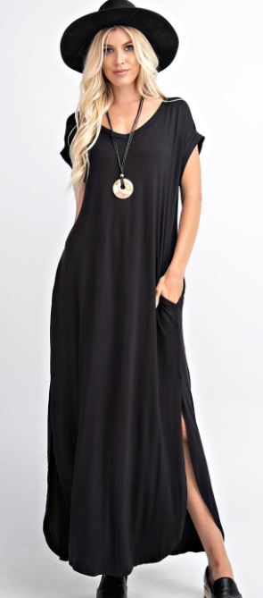 Back To Basics V-Neck Maxi Dress *PROMO* Dresses rae mode Black 1X 