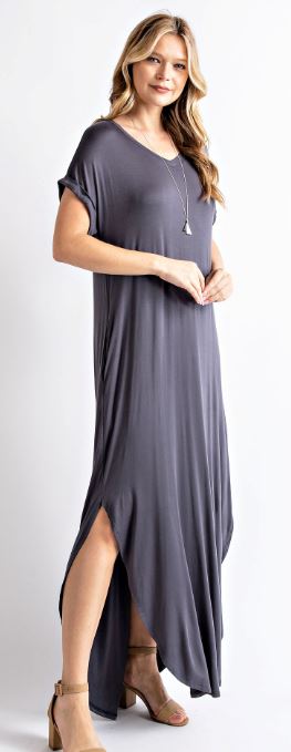 Back To Basics V-Neck Maxi Dress *PROMO* Dresses rae mode Charcoal 1X 