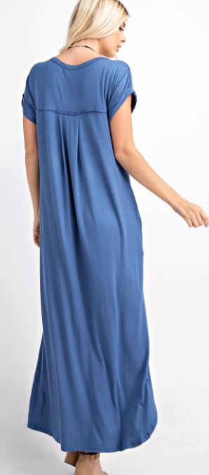 Back To Basics V-Neck Maxi Dress *PROMO* Dresses rae mode Cobalt 1X 