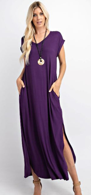 Back To Basics V-Neck Maxi Dress *PROMO* Dresses rae mode Egg Plant 1X 