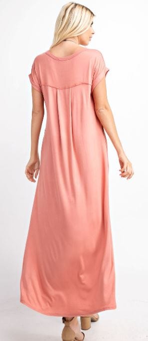 Back To Basics V-Neck Maxi Dress *PROMO* Dresses rae mode Salmon 1X 