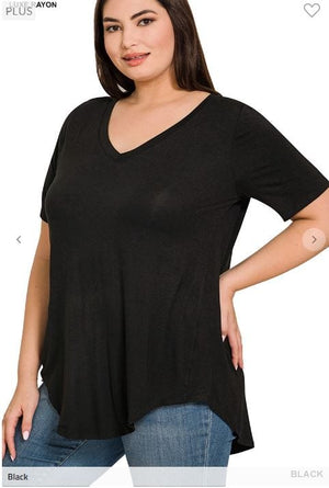 Luxe Classic Vneck Scoopbottom Tee (many colors!) SHORT SLEEVE TOPS zenana 