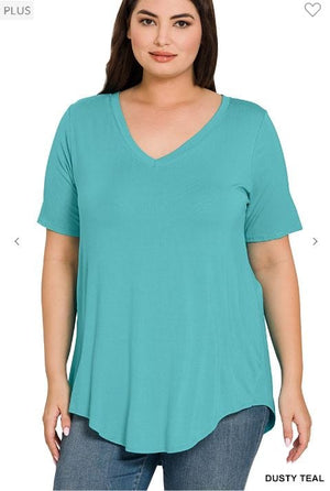 Luxe Classic Vneck Scoopbottom Tee (many colors!) SHORT SLEEVE TOPS zenana 