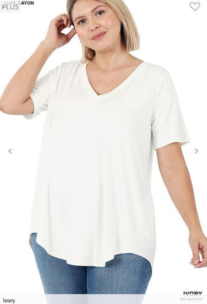Luxe Classic Vneck Scoopbottom Tee (many colors!) SHORT SLEEVE TOPS zenana 