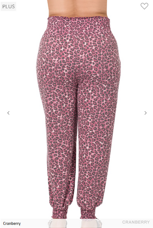 SALE- Smocked Cranberry Animal Print Joggers