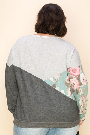 SALE- Draw the Eye Asymmetrical Colorblock Floral Pullover