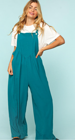 Beach Bum Teal Blue Wide Overalls